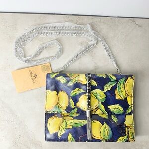 Patricia Nash Purse Small Crossbody Adelfia Chain Tassel Blue Lemon Leather‎